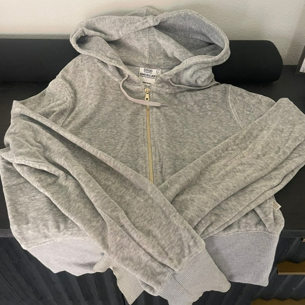 Good American Velour Zip Hoodie